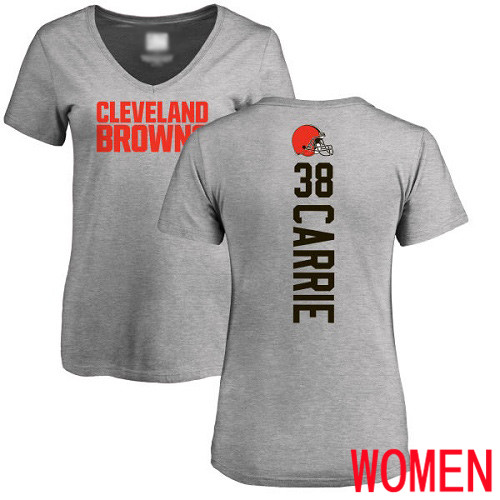 Cleveland Browns T J Carrie Women Ash Jersey #38 NFL Football Backer V-Neck T Shirt